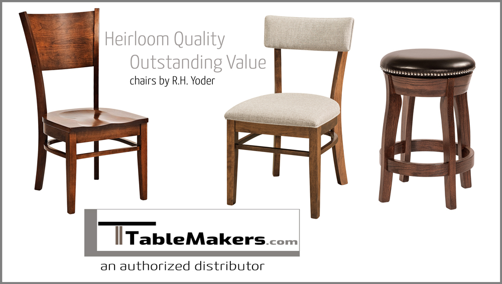 Spiritcraft Furniture and tablemakers.com are authorized distributors of heirloom quality RH Yoder Dining Chairs, Upholstered Seating and Bar Stools.