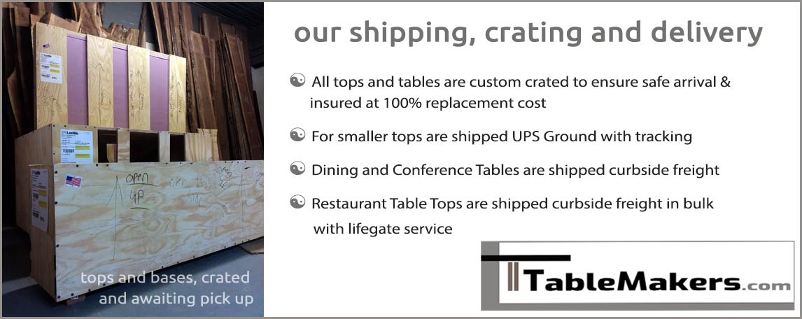 Shipping and crating for custom made solid wood dining tables and tabletops by professional table makers