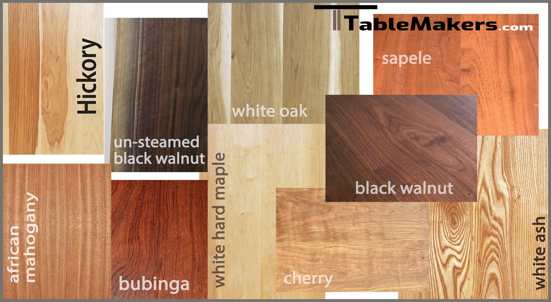Premium hardwoods are used by professional table makers for quality solid wood dining tables and tops