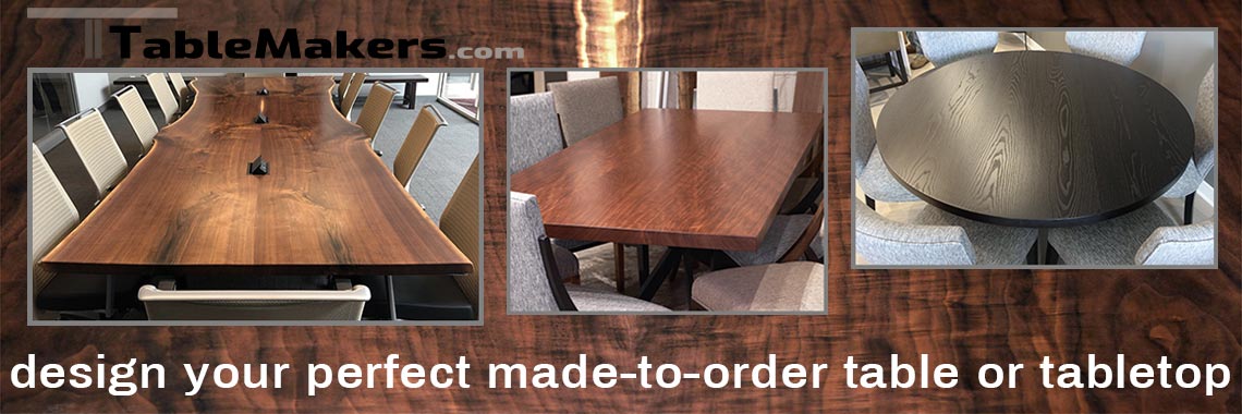Custom made solid wood table tops crafted from select kiln dried hardwoods by tablemakers.com